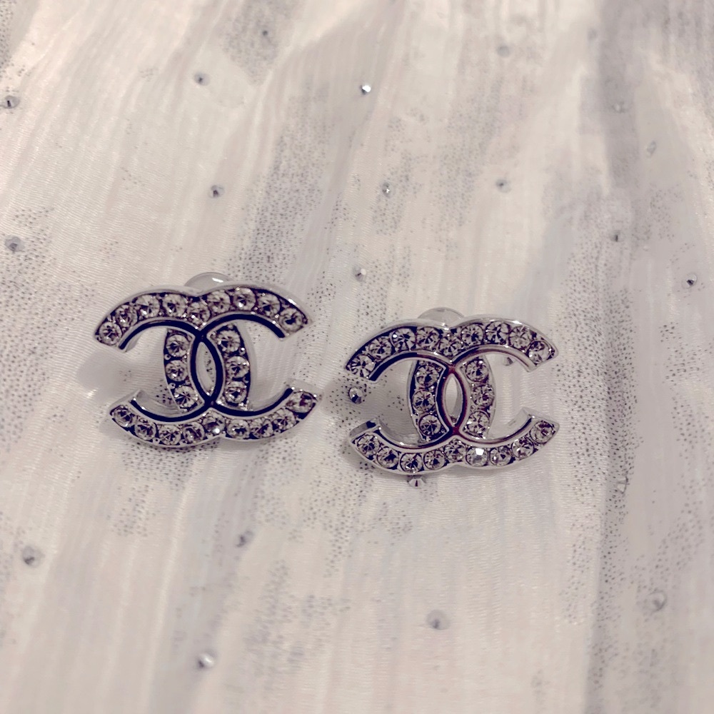 Chanel Silver Crystal Earrings